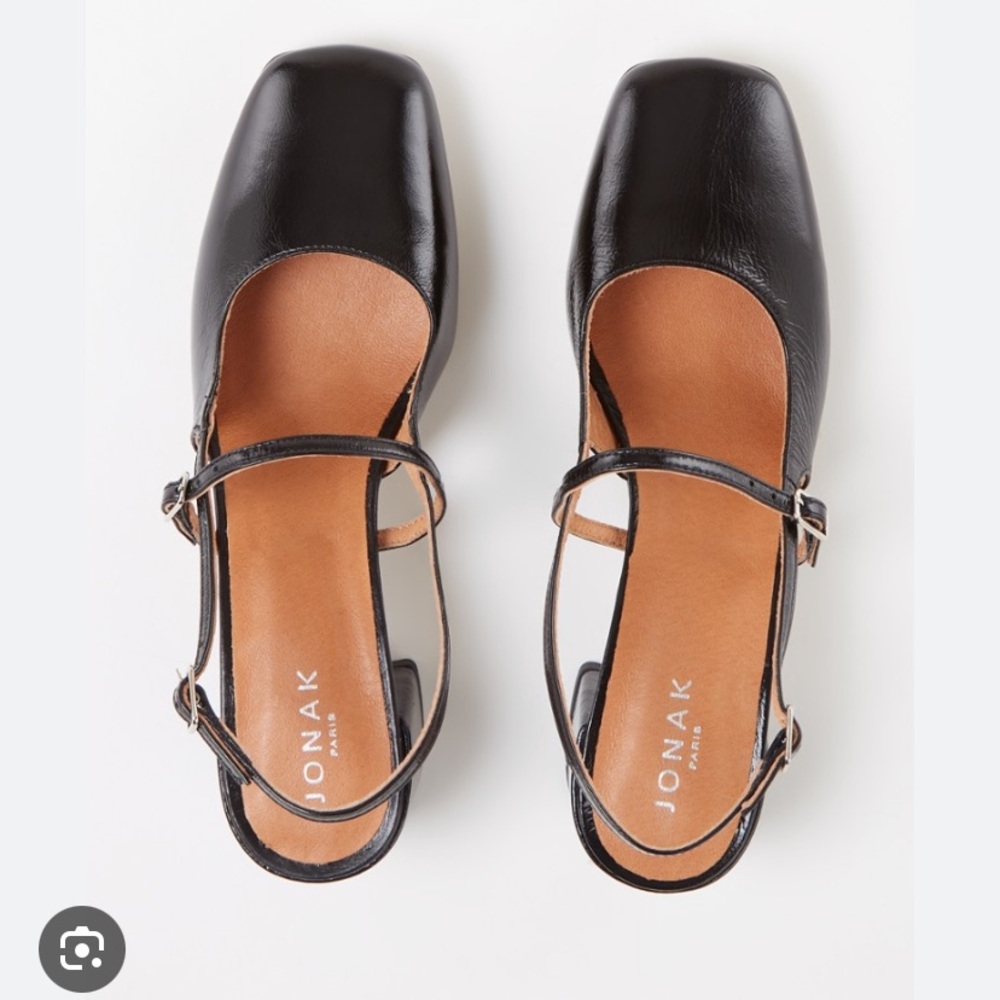 Jonak Paris leather square toe slingback open back Mary Jane babies block heels - Picture 4 of 13